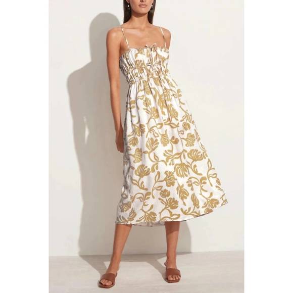 NEW FAITHFULL THE BRAND francesca midi dress in ensola floral print oat - Picture 1 of 2